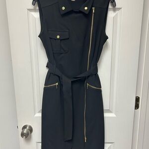 Calvin Klein Gold and Black Asymmetrical Sheath Dress
